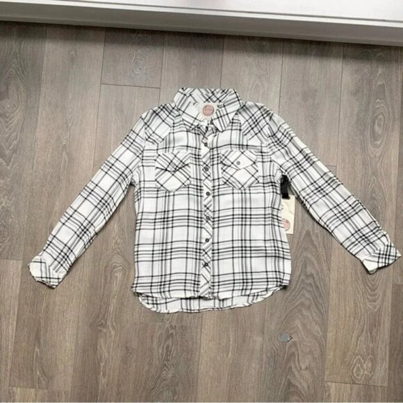 Anthropologie Ash and Ember Button Down Shirt Flannel Plaid White Size Small - Picture 6 of 15